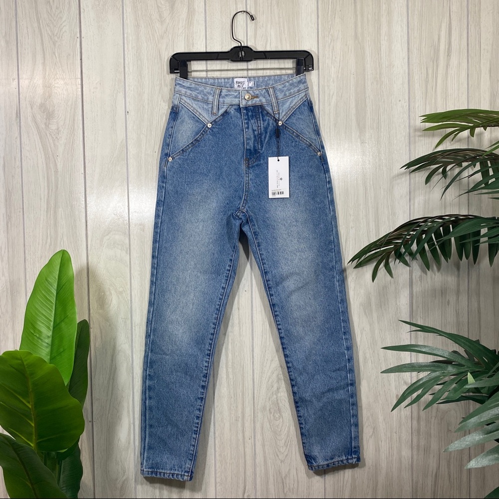NEW Princess Polly Springfield Mom Mid Wash Two Tone Denim Jeans size 0 NWT - Picture 2 of 15